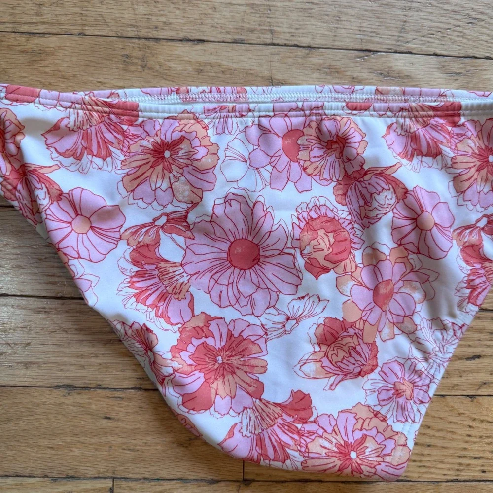 Shade & Shore Pink Orange Floral Hipster Bikini Bottom Swim Moderate Coverage M